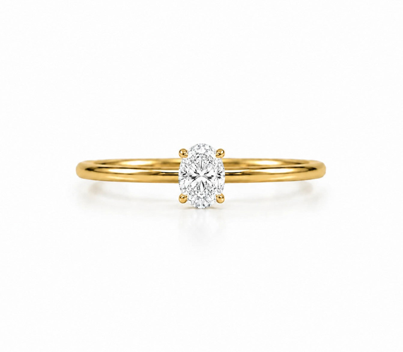 9ct yellow gold solitaire engagement ring with 0.50 carat oval lab grown diamond in four-prong setting