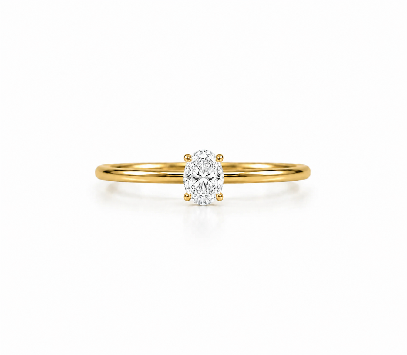 9ct yellow gold solitaire engagement ring with 0.50 carat oval lab grown diamond in four-claw setting