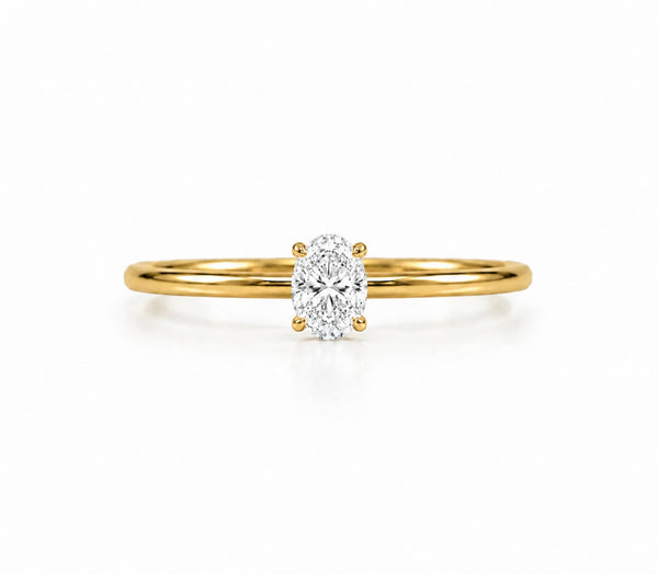 9ct yellow gold solitaire engagement ring with 0.50 carat oval lab grown diamond in four-prong setting