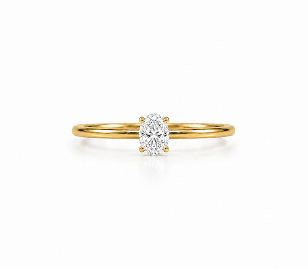 9ct yellow gold solitaire engagement ring with 0.50 carat oval lab grown diamond in four-claw setting