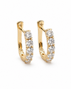 9ct yellow gold huggie hoop earrings with four round brilliant lab grown diamonds per hoop totalling 0.75 carats displayed on white background
