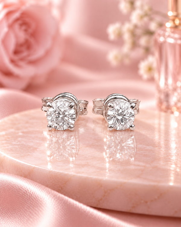 9ct White Gold 0.61ct Lab Grown Diamond Stud Earrings with Four-Claw Setting
