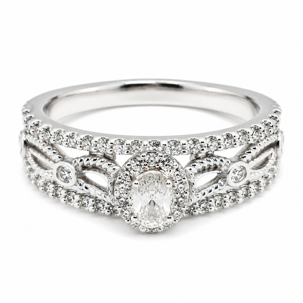 9ct White Gold Oval Cut Diamond Ring 1102271