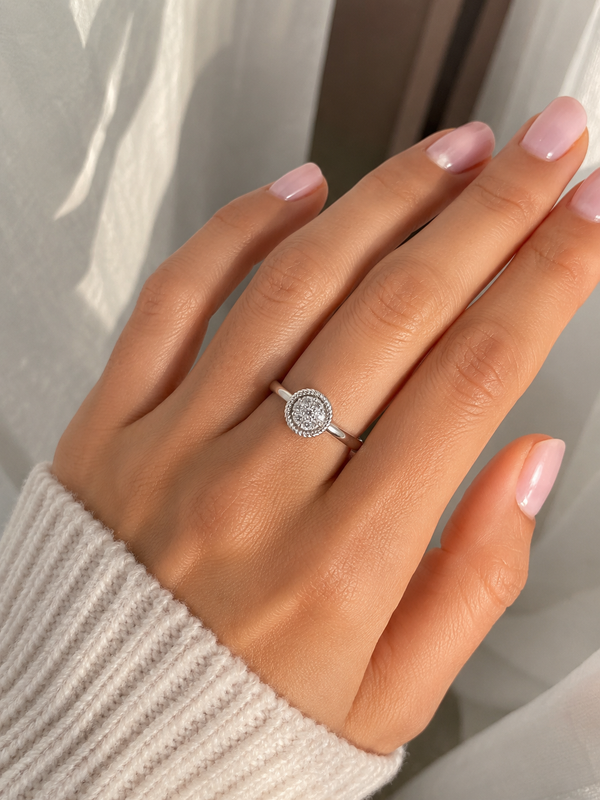 9ct White Gold Round Cluster Diamond Engagement Ring 1102302 - Cassim & Co South Africa
