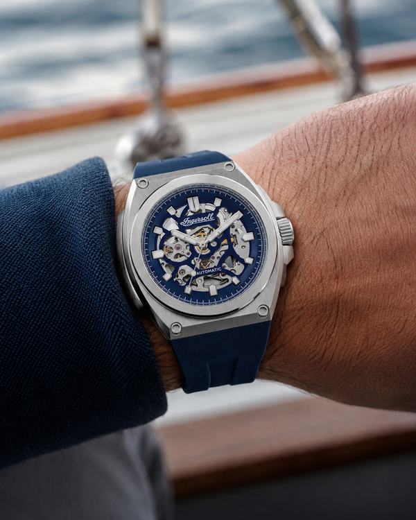 Ingersoll The Motion Automatic Skeleton Blue Dial Stainless Steel Watch (I11704)