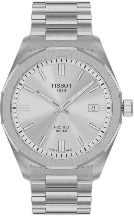Tissot PRC 100 Solar T151.422.11.031.00 39mm silver dial stainless steel bracelet Swiss quartz watch