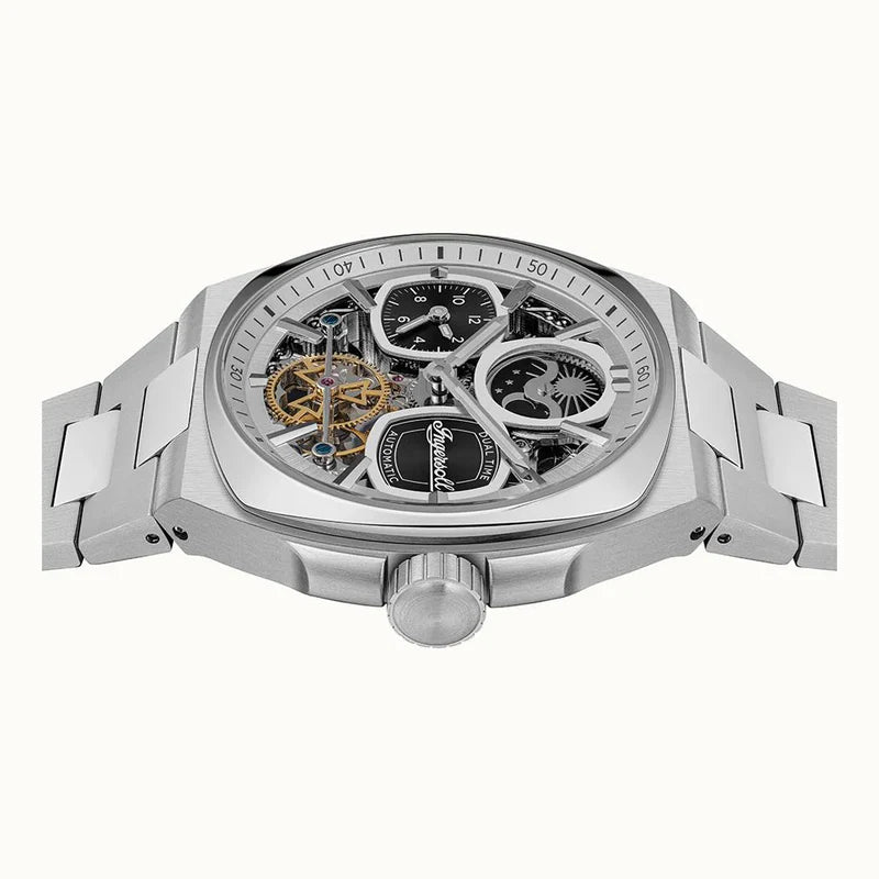 Ingersoll The Spirit Automatic Skeleton Dial Moon Phase Stainless Steel Watch (I15802) - Cassim & Co South Africa