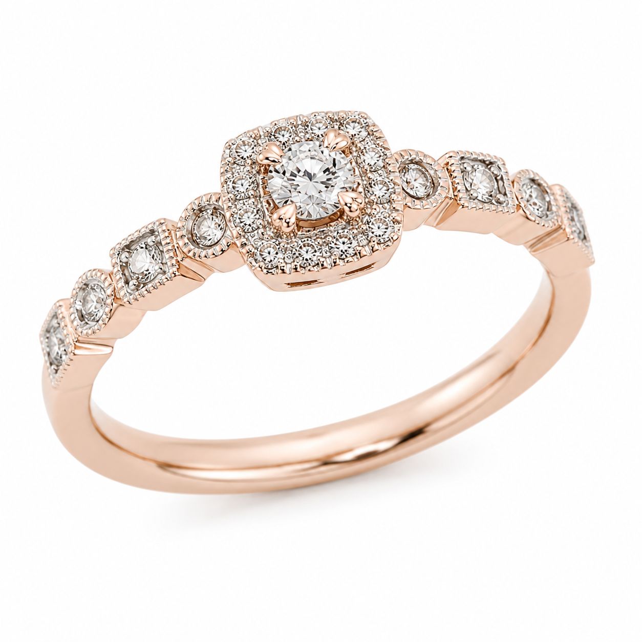 9ct Rose Gold Cluster Diamond Engagement Ring 1102152