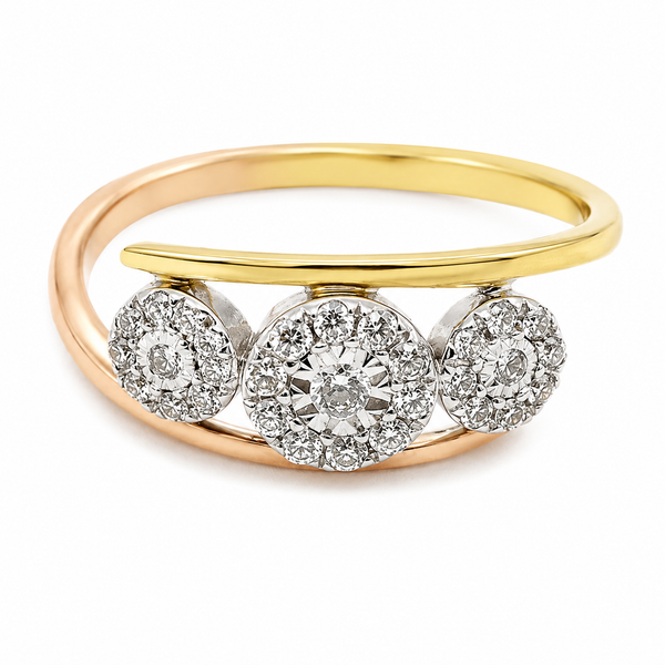 9ct Two Tone Three Round Cluster Diamond Engagement Ring 1101926