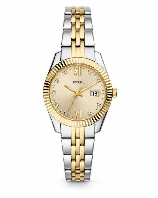 Fossil Scarlette Mini Quartz Two-Tone Gold Dial Date Watch (ES4949)