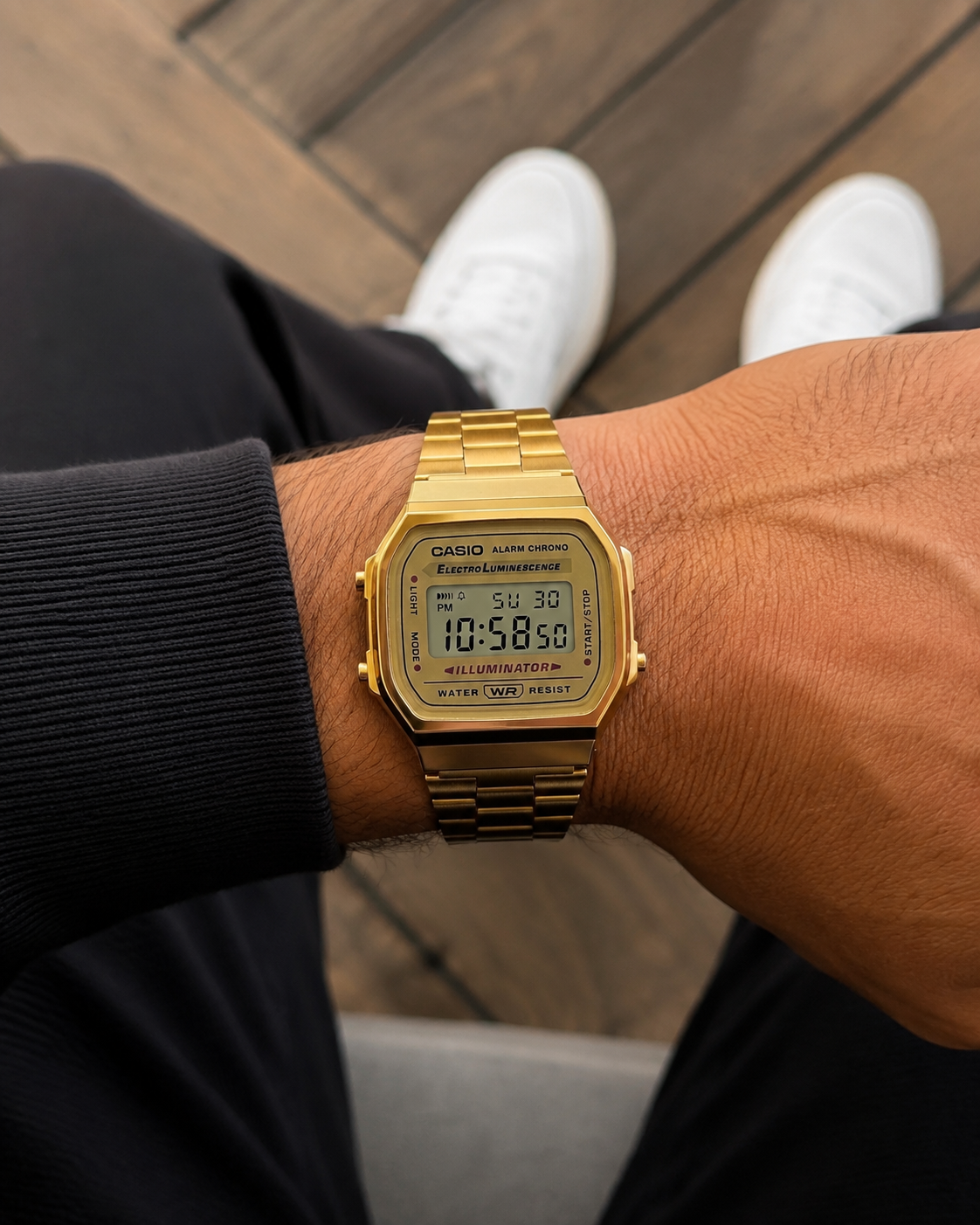 Casio Vintage A168WG Quartz Digital Gold-Tone Stainless Steel Watch with Illuminator (A168WG-9WDF)