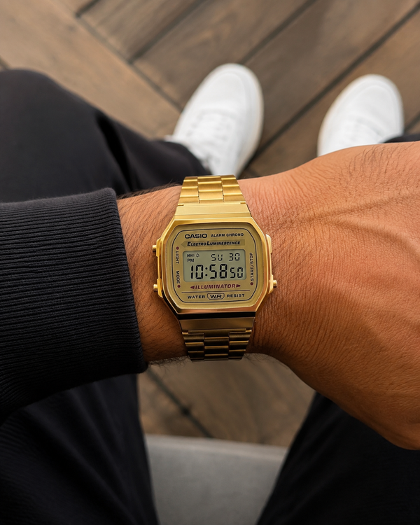 Casio Vintage A168WG Quartz Digital Gold-Tone Stainless Steel Watch with Illuminator (A168WG-9WDF)