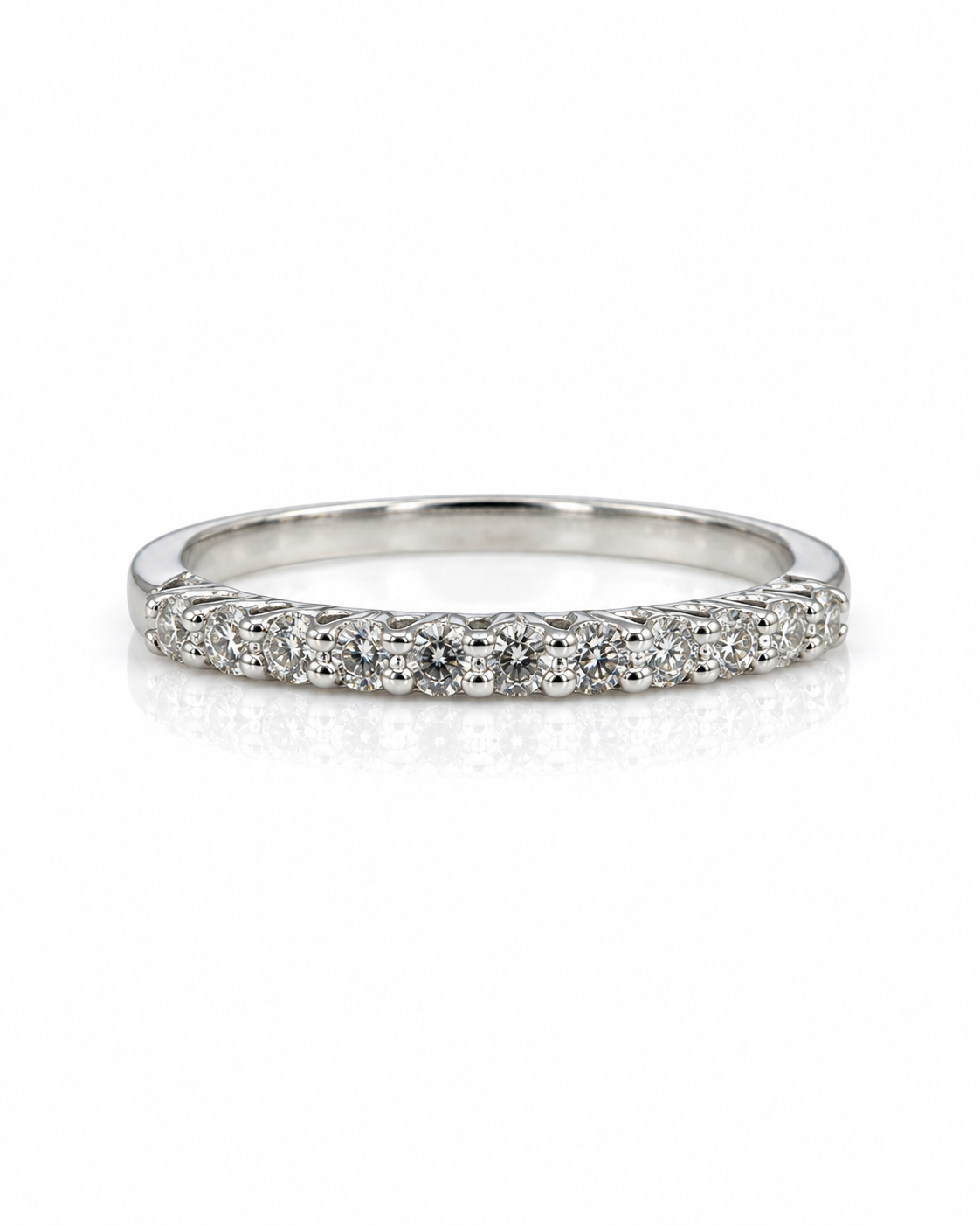 9ct white gold eternity band with 0.25ct lab grown diamonds in claw settings, polished finish, elegant wedding band from Cassims & Co.
