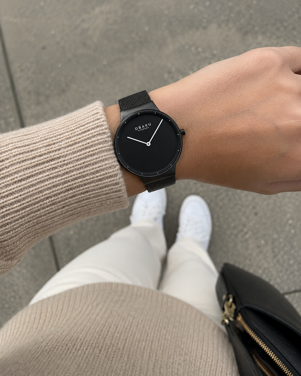 Obaku Net Lille Ultra-Slim Quartz Black Dial Mesh Bracelet Ladies Watch (V307LXBBMB)