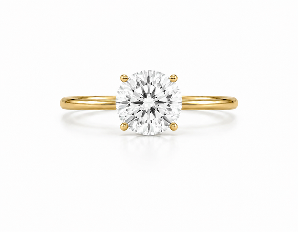 9ct yellow gold engagement ring with 1.5ct round brilliant lab grown diamond in four prong solitaire setting