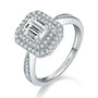1ct emerald cut moissanite engagement ring with double halo in sterling silver - Cassim & Co Johannesburg