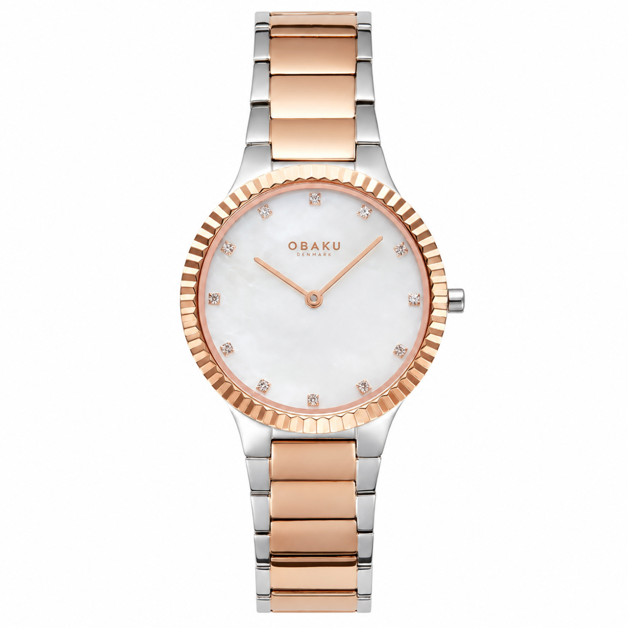Obaku Linje Lille Quartz White MOP Dial Two-Tone Rose Gold & Stainless Steel Ladies Watch (V292LXZWSH)