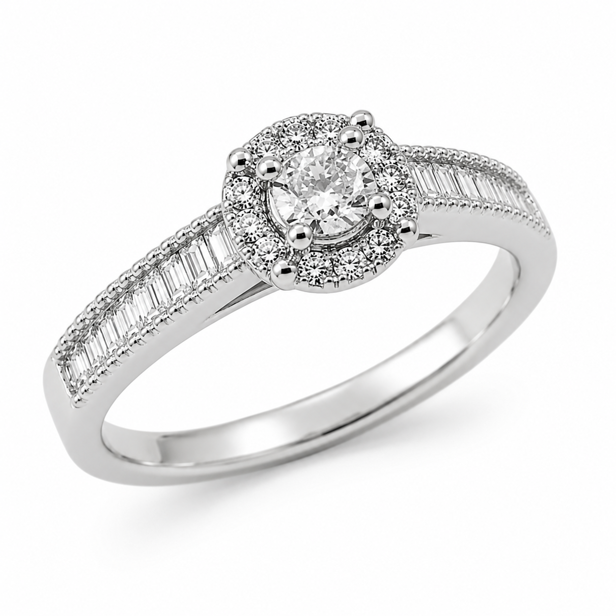 9ct White Gold Baguette Side Diamond Ring 1102146
