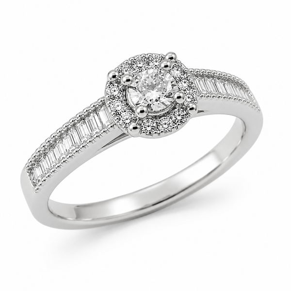 9ct White Gold Baguette Side Diamond Ring 1102146