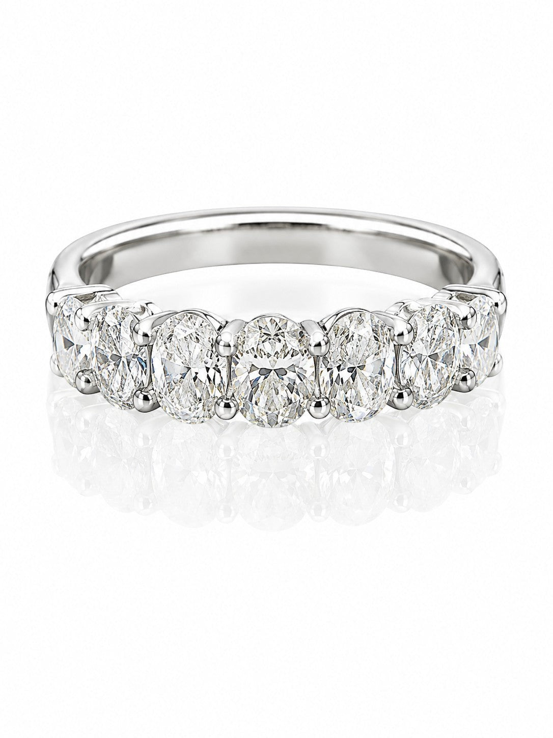 9ct white gold seven stone ring with 1.41ct oval lab grown diamonds in prong setting