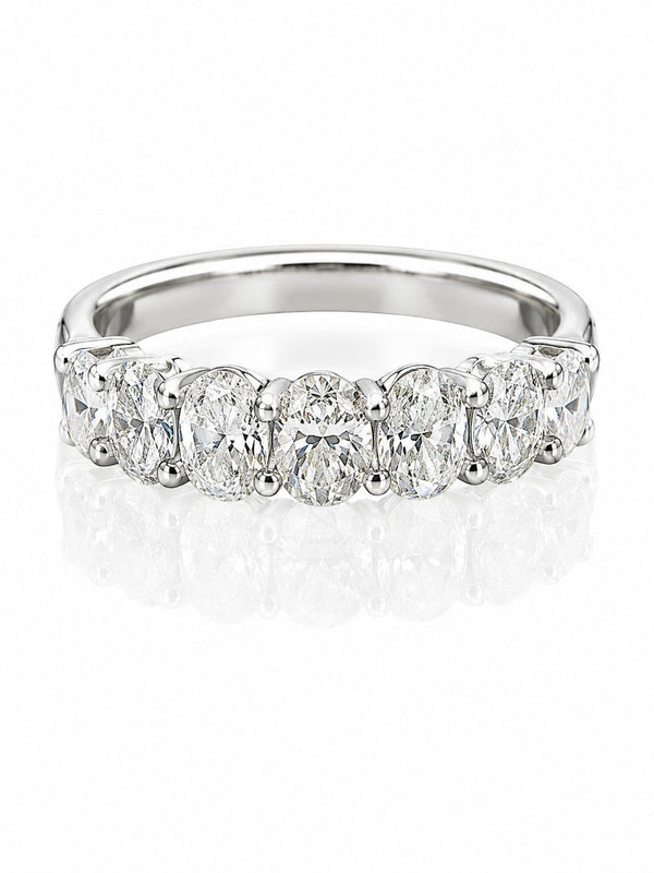 9ct white gold seven stone ring with 1.41ct oval lab grown diamonds in prong setting