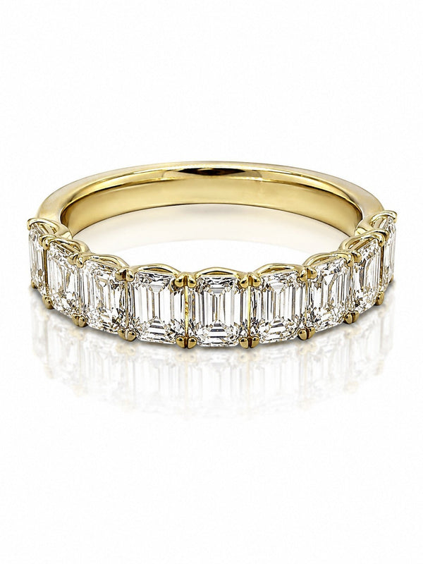 9ct yellow gold eternity band with 2.03ct emerald cut lab grown diamonds in four-prong setting