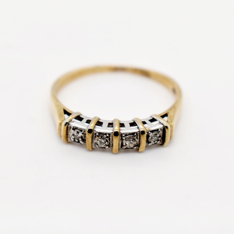 9ct Yellow Gold Four Stones Diamond Ring