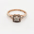 9ct rose gold princess cut diamond halo engagement ring with white gold setting and pavé diamond shoulders by Cassim & Co Johannesburg
