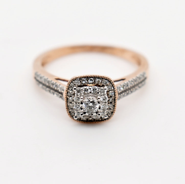 9ct Rose Gold Cushion Cluster Diamond Engagement Ring