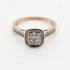 9ct rose gold cushion cluster diamond halo engagement ring with pavé shoulders and milgrain detail, Cassim & Co Johannesburg