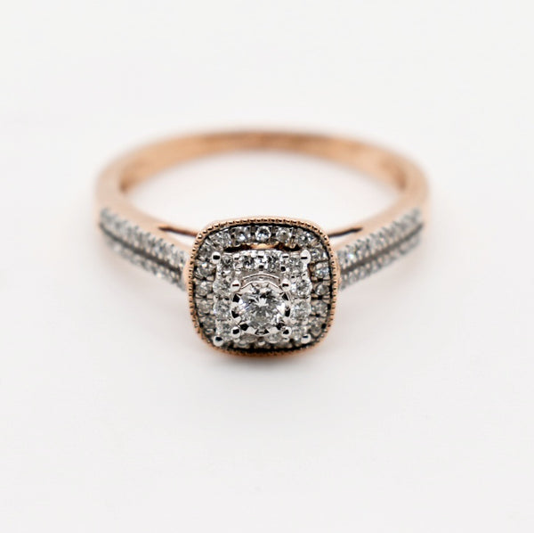 9ct Rose Gold Cushion Cluster Diamond Engagement Ring