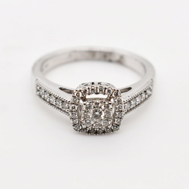 9ct White Gold Halo Cushion Cut Diamond Ring