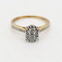 9ct yellow gold diamond cluster engagement ring with round brilliant diamonds in white gold setting