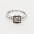 9ct white gold princess cut diamond halo ring with milgrain detailing and pave set shoulders