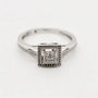 9ct white gold princess cut diamond halo ring with milgrain detailing and pave set shoulders