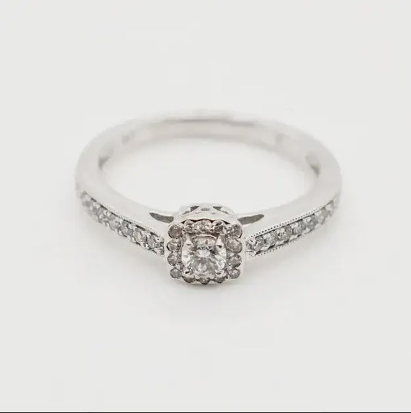 9ct White Gold Halo Diamond Engagement Ring 1102001