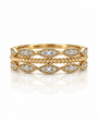 9ct yellow gold dress ring with claw-set round diamonds, rope-twist band and milgrain scalloped edges
