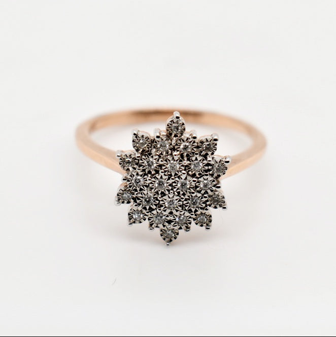 9ct Rose Gold Flower Diamond Ring