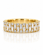 9ct yellow gold dress ring with staggered baguette diamonds and round brilliants on a wide band
