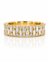 9ct yellow gold dress ring with staggered baguette diamonds and round brilliants on a wide band