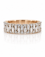 9ct rose gold dress ring with alternating baguette and round diamonds on a wide polished band