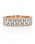 9ct rose gold dress ring with alternating baguette and round diamonds on a wide polished band
