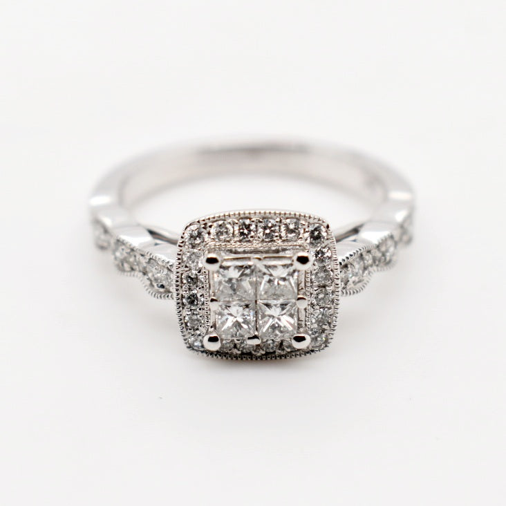 9ct White Gold Solitaire Square Diamond Ring
