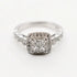 9ct white gold princess cut diamond halo engagement ring with vintage milgrain detailing and diamond shoulders by Cassim & Co Johannesburg