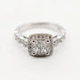 9ct white gold princess cut diamond halo engagement ring with vintage milgrain detailing and diamond shoulders by Cassim & Co Johannesburg