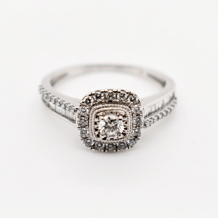 9ct White Gold Cluster Diamond Engagement Ring