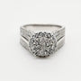 9ct white gold diamond cluster halo engagement ring with pavé shoulders by Cassim & Co Johannesburg
