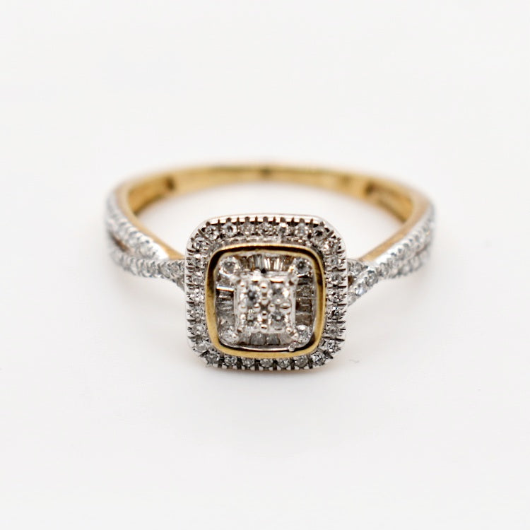 9ct Yellow Gold Cushion Halo Diamond Engagement Ring
