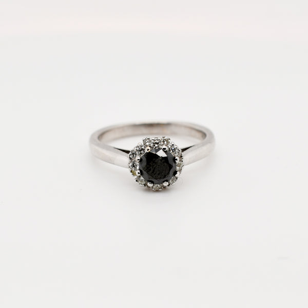 18K White Gold Black Diamond Engagement Ring