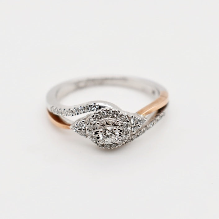 9ct Two Tone Cluster Diamond Engagement Ring
